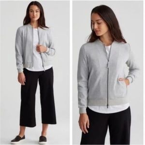 Eileen Fisher Organic Cotton Knit Zip Bomber Jacket XL grey